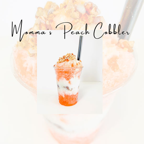 mommas peach cobbler shaved ice